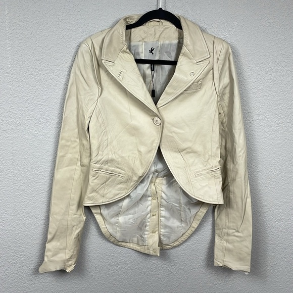 NWT One Teaspoon Vogue Washed Leather Jacket Ivory Beige Steampunk Sz 4 - Picture 1 of 15